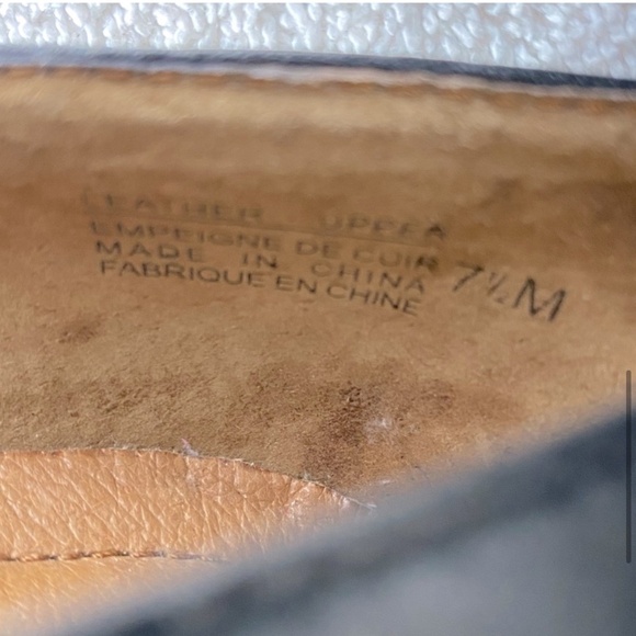 Infinity Black Leather Slip On Square Toe Low Heels W Brown Peekaboo Toe 7.5 - Picture 8 of 14